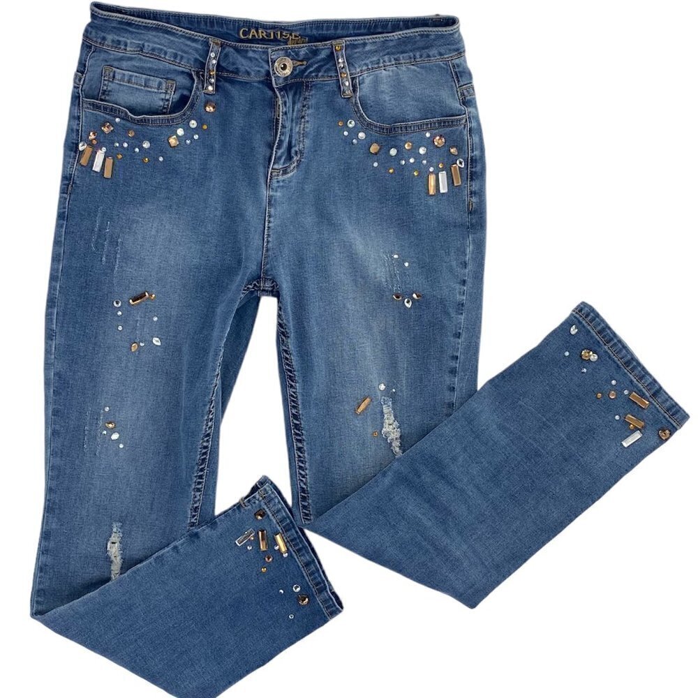 Cartise High Waist Stretch Embellished Cropped Jeans S8​​​​​​​​​​​​​​
